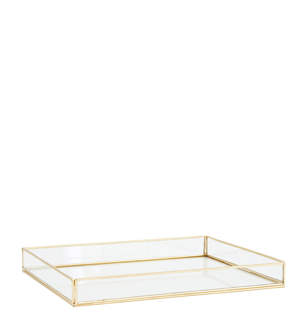 Tray Glas Goud 27x21x3 cm Glas/Goud van Madam Stoltz te koop bij LEEF mode en accessoires Meppel